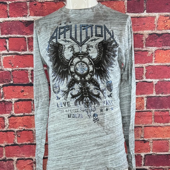Affliction Men's Long Sleeve Graphic T-shirt -Gray/Black -Various Sizes- NWT - Picture 1 of 12